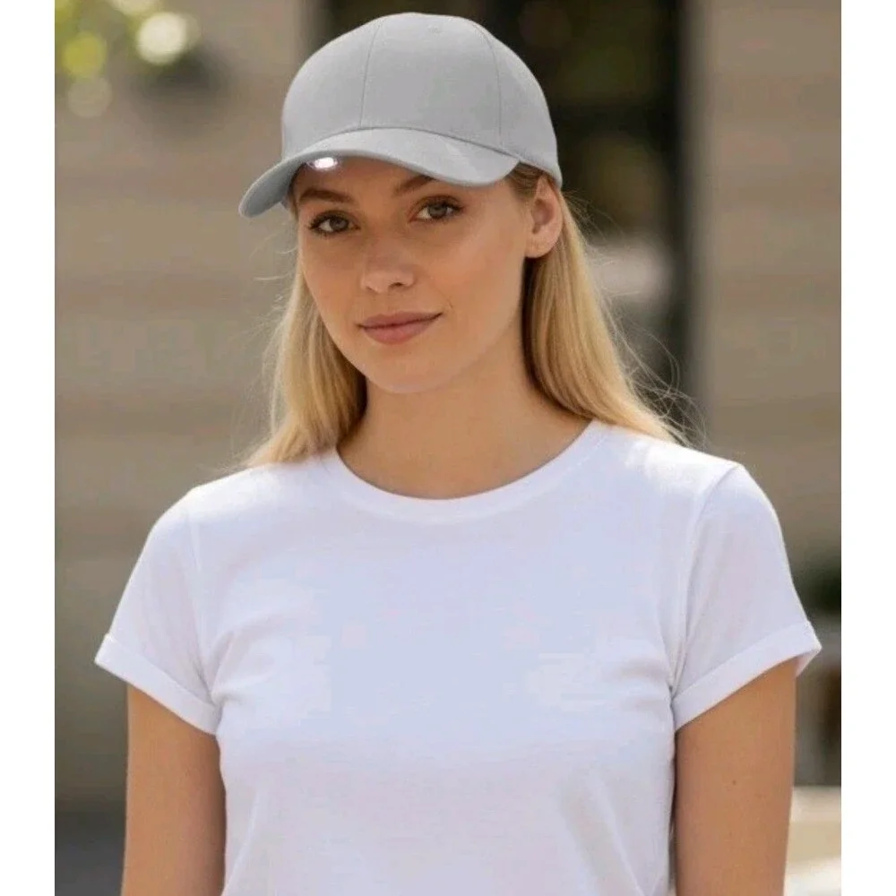 NEW Night Scope LED Light Women's Ponytail Hat Cap GRAY Rechargeable Adjustable